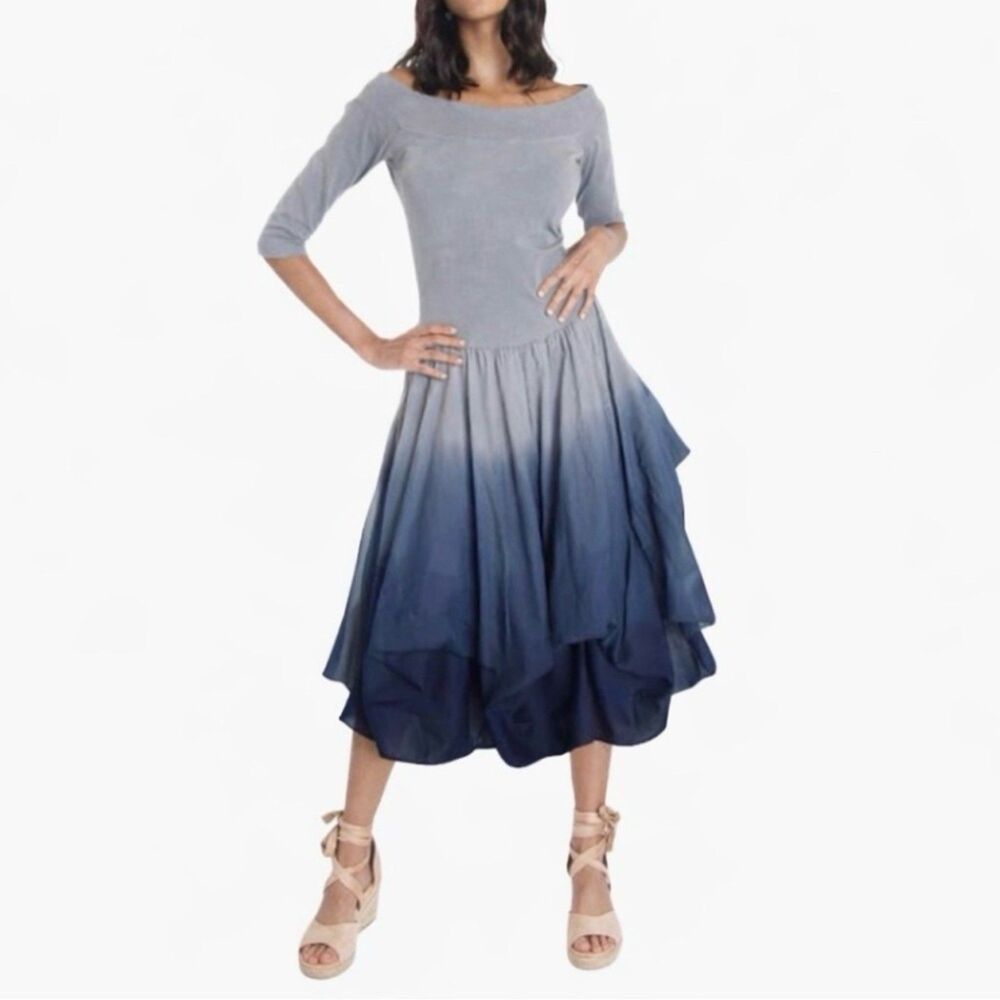 Luna Luz Bellaza Midi Dress M Gray Ombre with ties USA